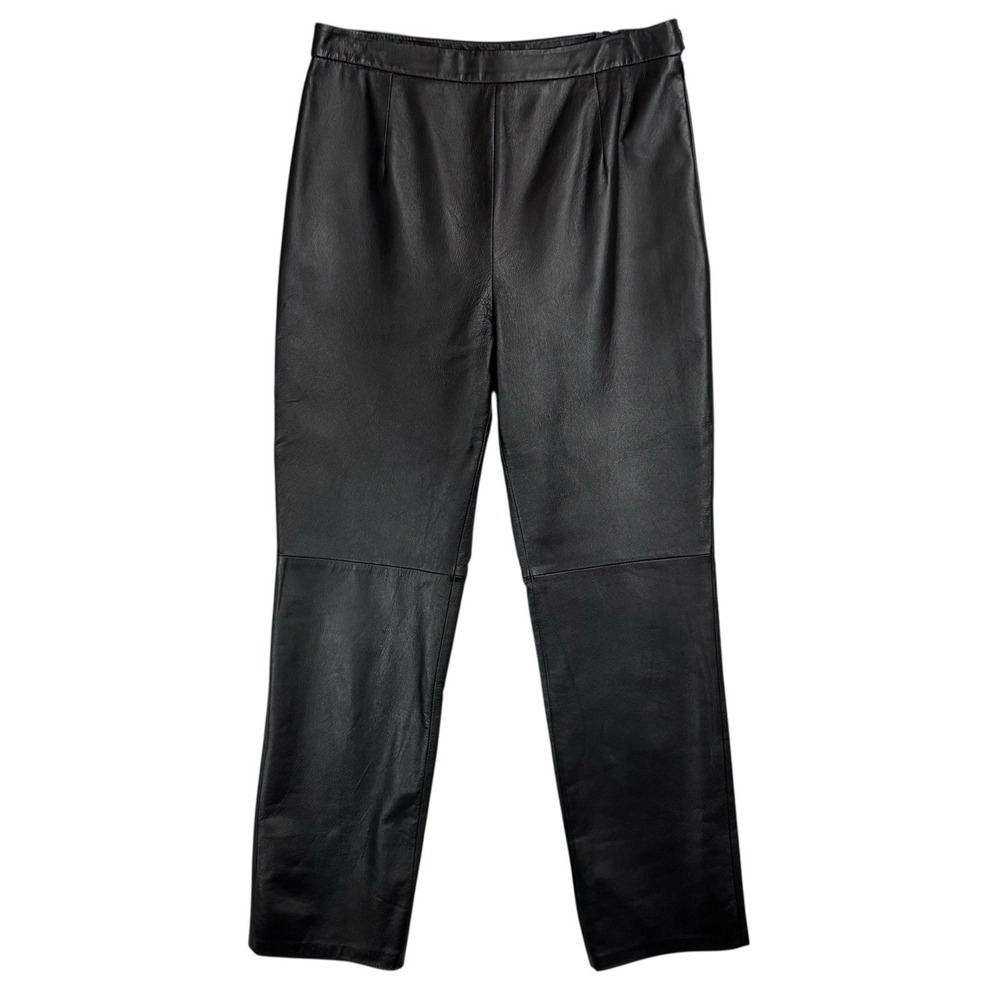 Vintage Clio Real Black Leather Pants 31 12 High Rise Straight Leg Full Length